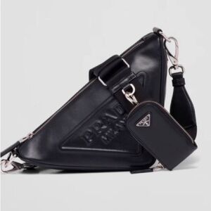 Prada Triangle Leather Shoulder Bag Black